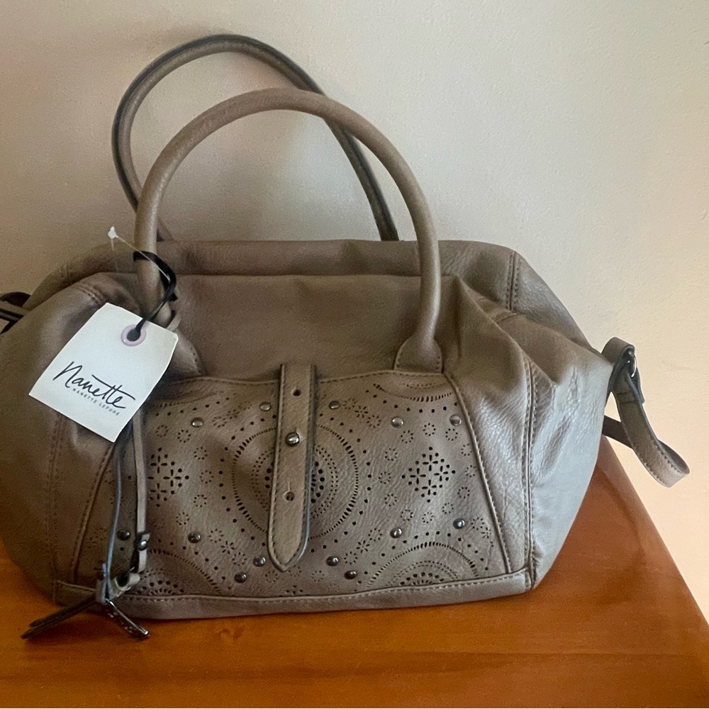 Nannette Lepore Beige Satchel with Intricate Detailing